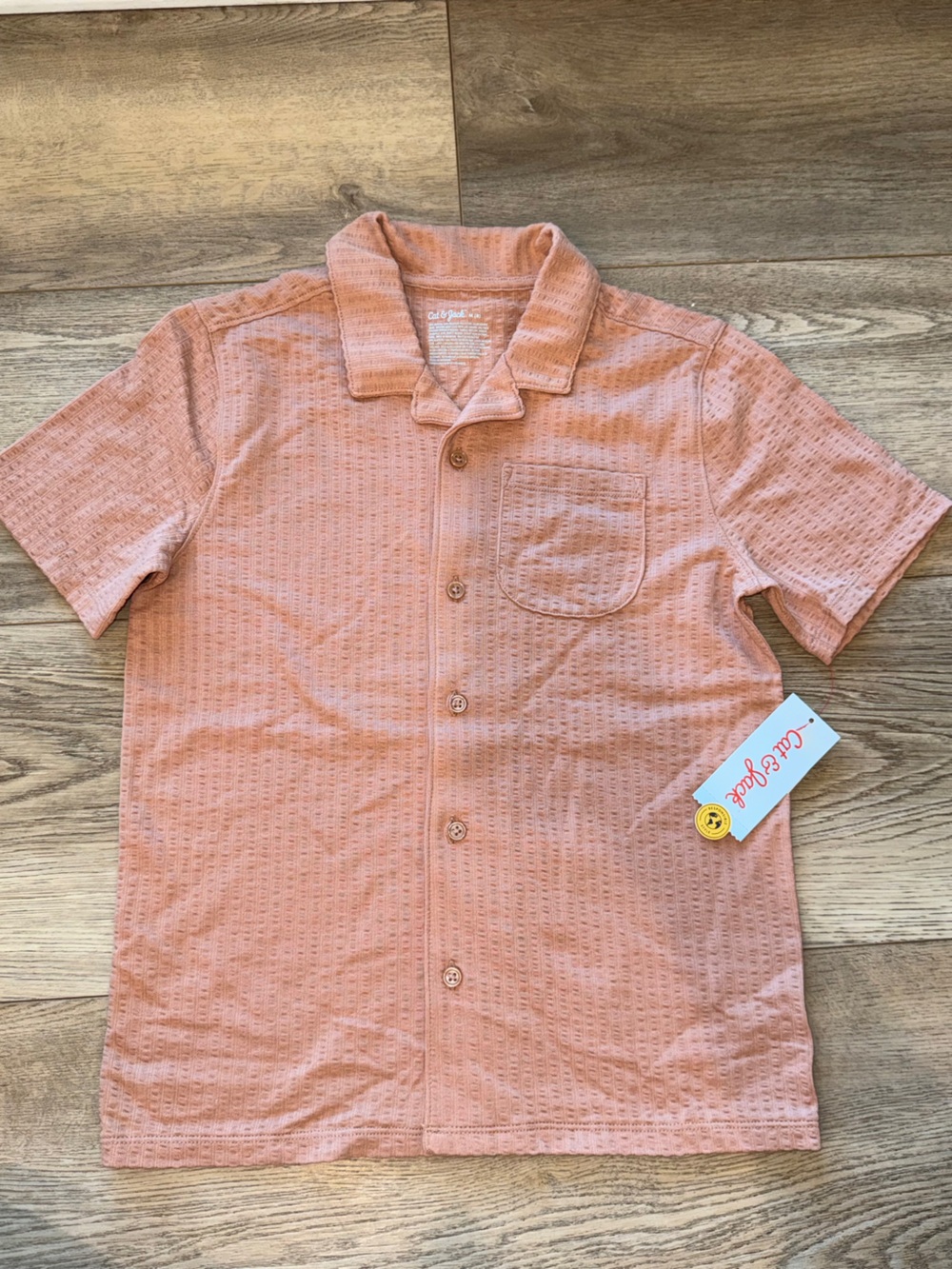 NEW! Cat & Jack Peach Waffle Knit Short-Sleeve Button Down Shirt